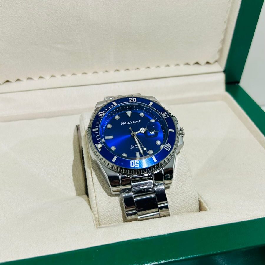 Relógio Prata Com Azul Modelo Rlex Pallyjane