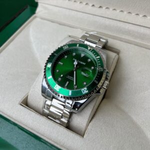 Relógio Prata Com Verde Modelo Rlex Pallyjane