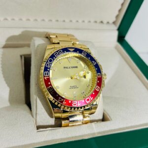 Relógio Dourado Com Vermelho/Azul (Fundo Dourado) Modelo Rlex Pallyjane