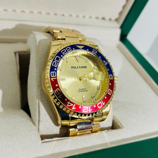 Relógio Dourado Com Vermelho/Azul (Fundo Dourado) Modelo Rlex Pallyjane - Imagem 4