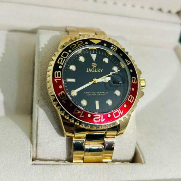 Relógio Dourado Com Preto/Vermelho (Fundo Preto) Modelo Rlex Jagley - Imagem 3