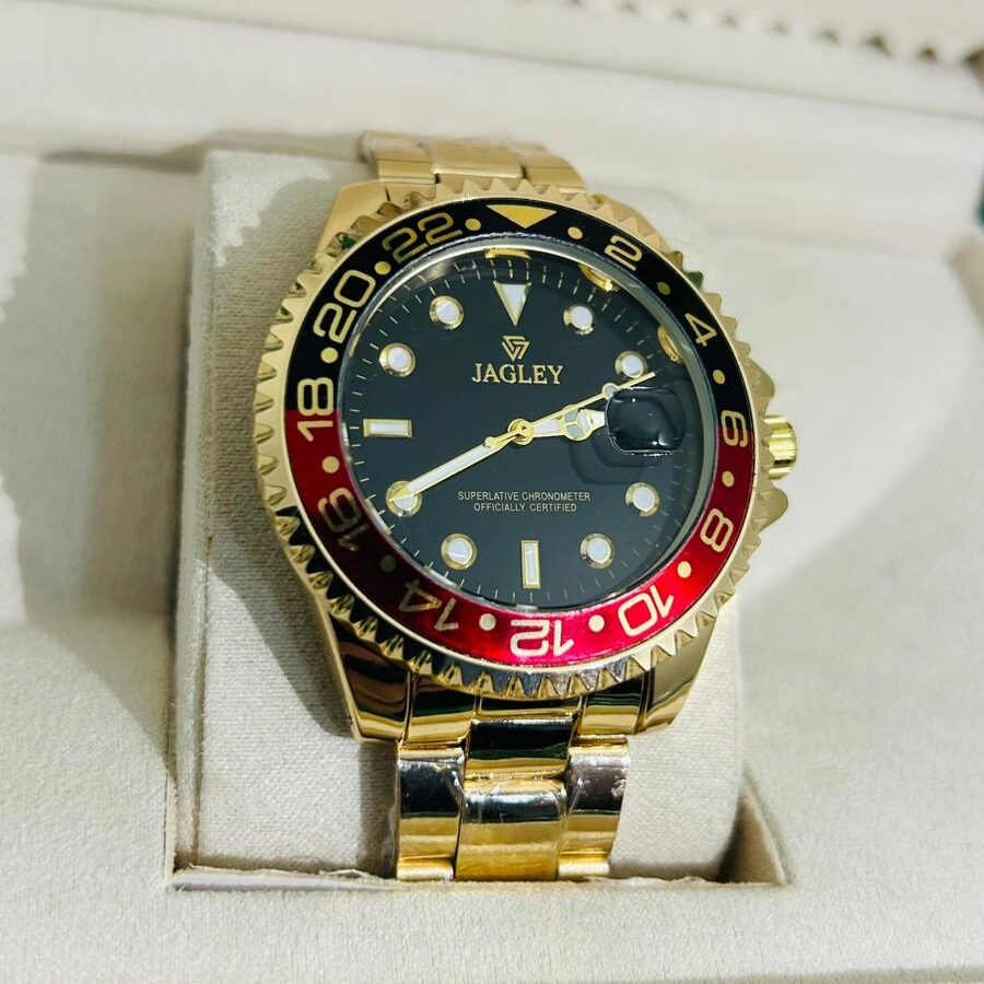 Relógio Dourado Com Preto/Vermelho (Fundo Preto) Modelo Rlex Jagley