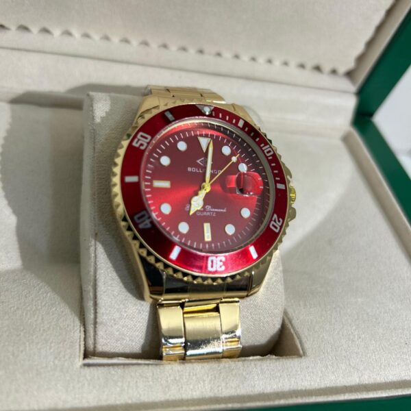 Relógio Dourado Com Vermelho Modelo Rlex Bollfendo - Imagem 3