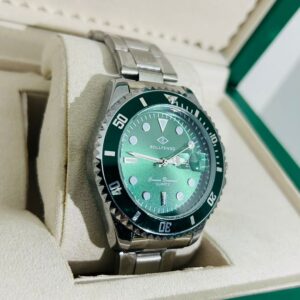 Relógio Prata Com Verde Modelo Rlex Bollfendo