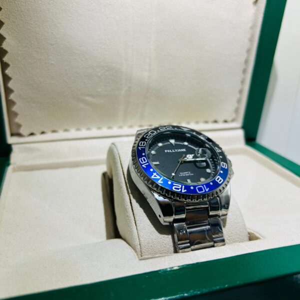 Relógio Prata Com Preto/Azul (Fundo Preto) Modelo Rlex Pallyjane - Imagem 3