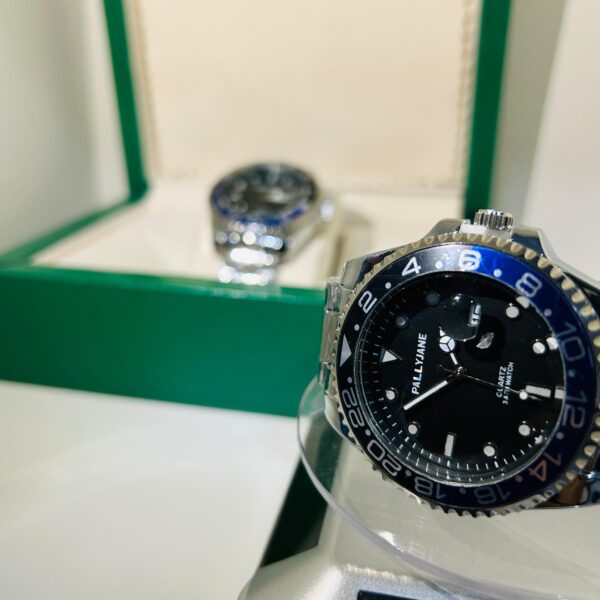 Relógio Prata Com Preto/Azul (Fundo Preto) Modelo Rlex Pallyjane - Imagem 2