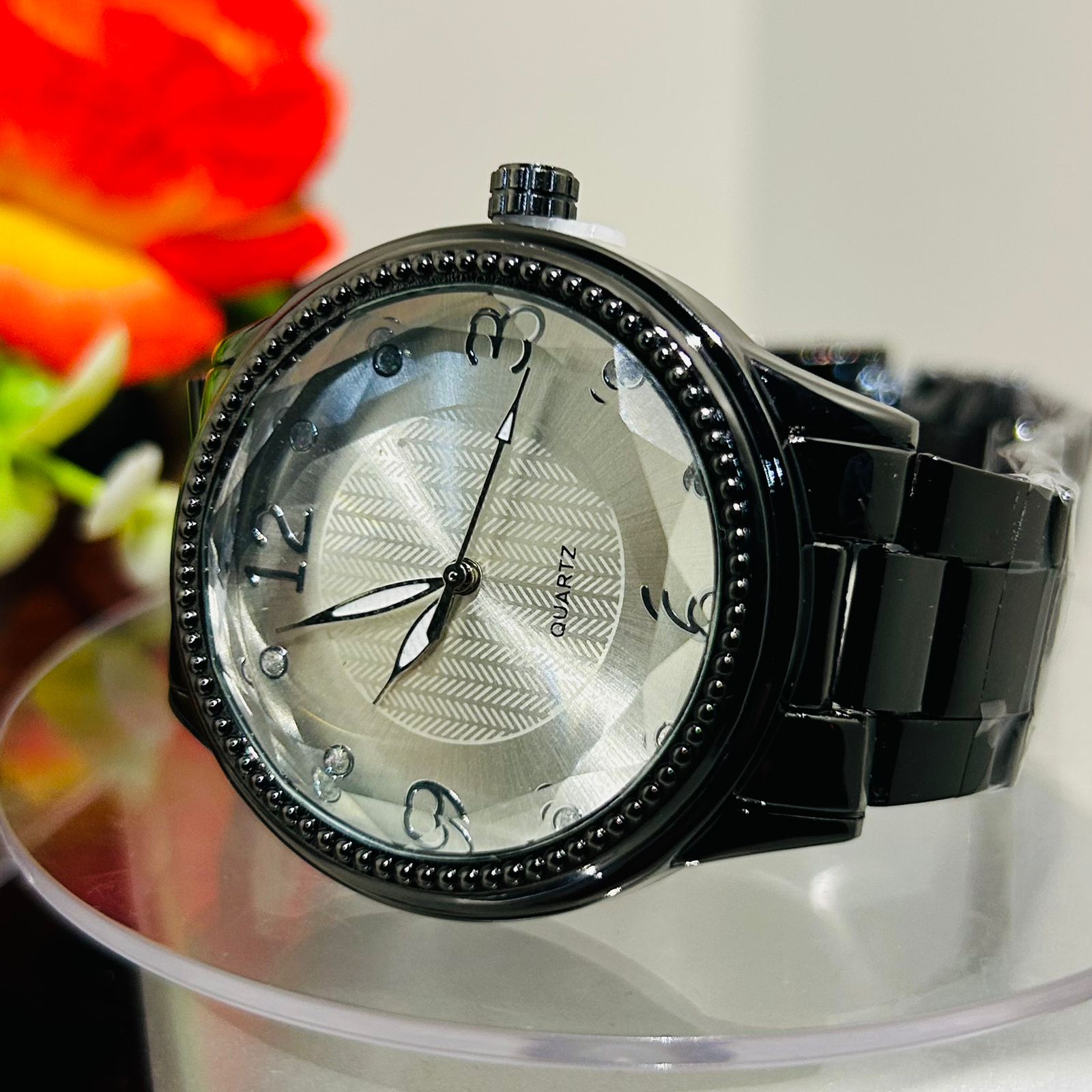 Relógio De Aço Feminino Aço Inoxidável (Cristal) Fundo Branco