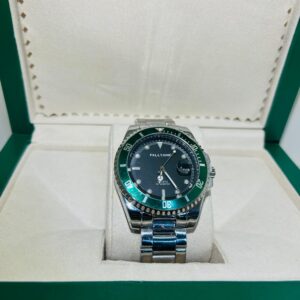 Relógio Prata Com Verde (Fundo Preto) Modelo Rlex Pallyjane
