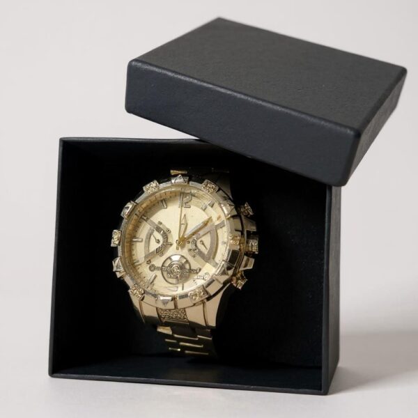Relógio de Aço Dourado Masculino + Caixa Simples de Brinde - Imagem 2